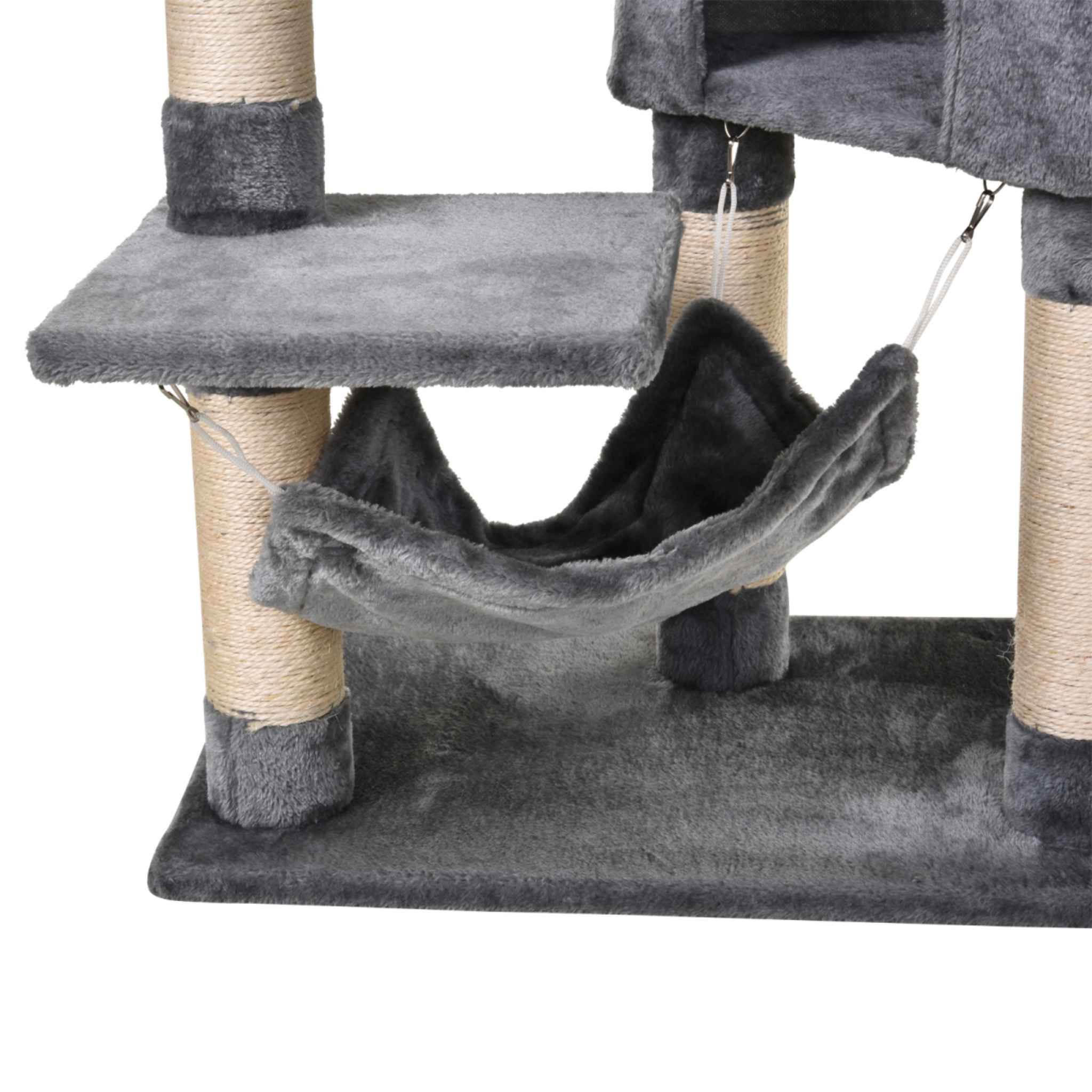 Grey plush fabric cat tree hammock