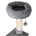 Grey plush fabric cat tree perch