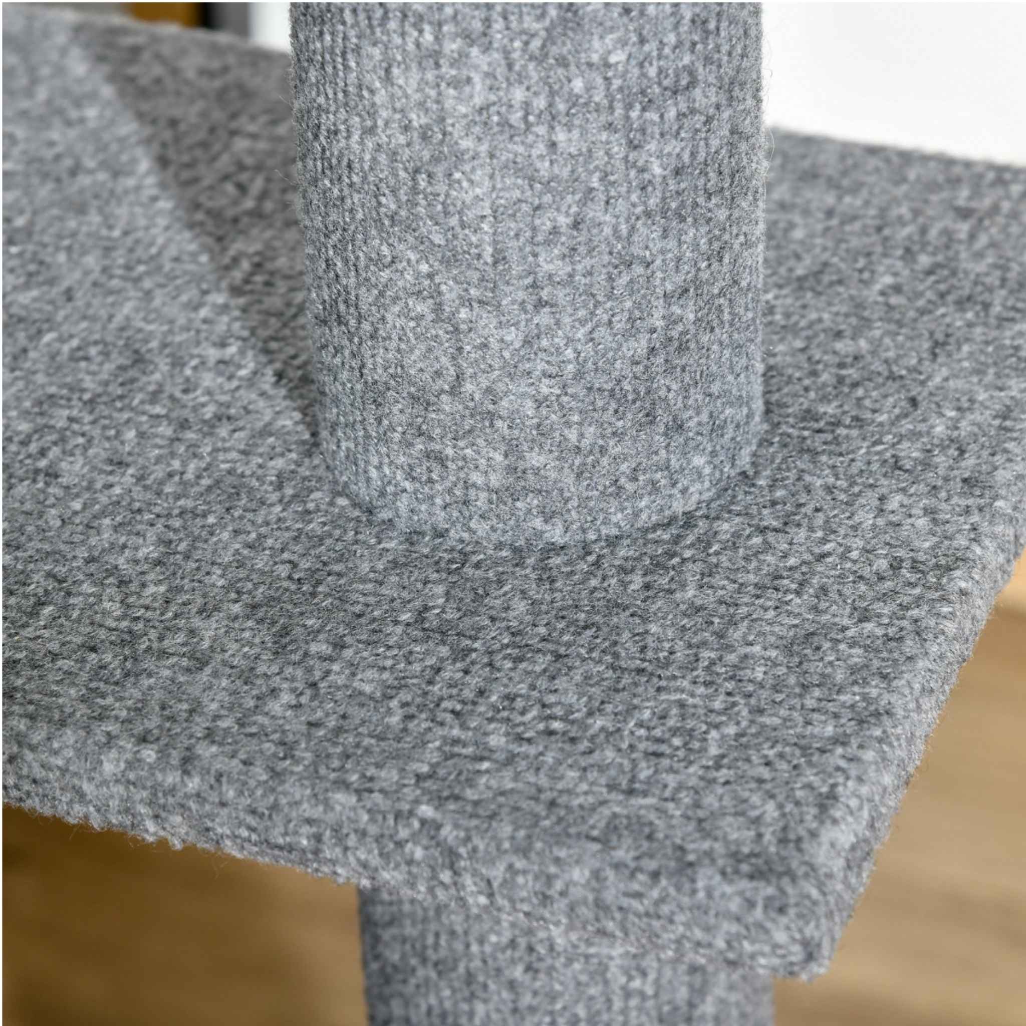 Grey plush fabric on extra tall cat tree
