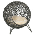 Grey raised wicker cat bed