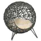 Grey raised wicker cat bed