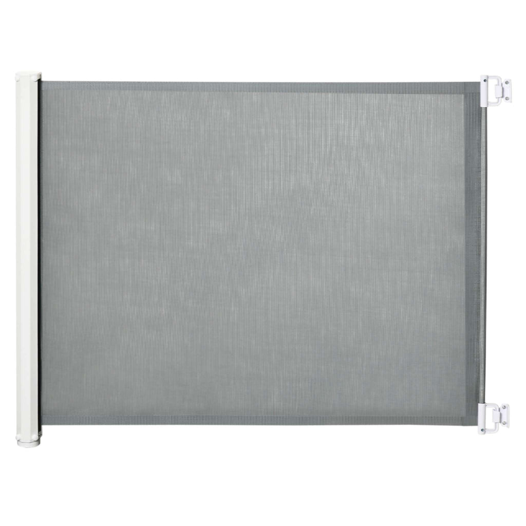Grey retractable mesh dog barrier