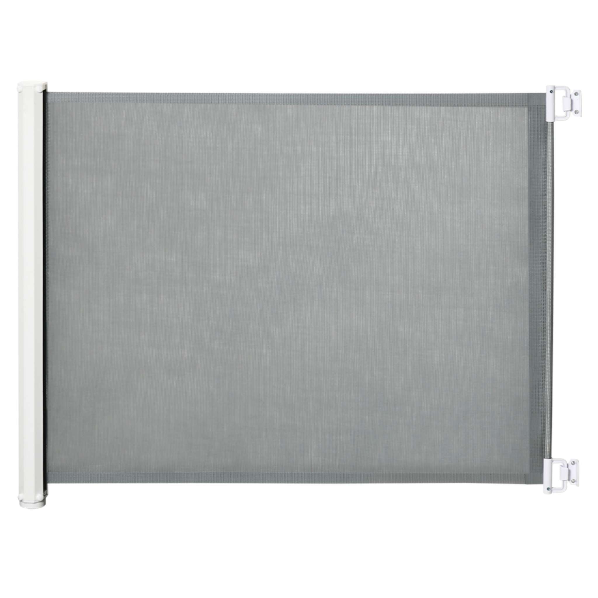 Grey retractable mesh dog barrier