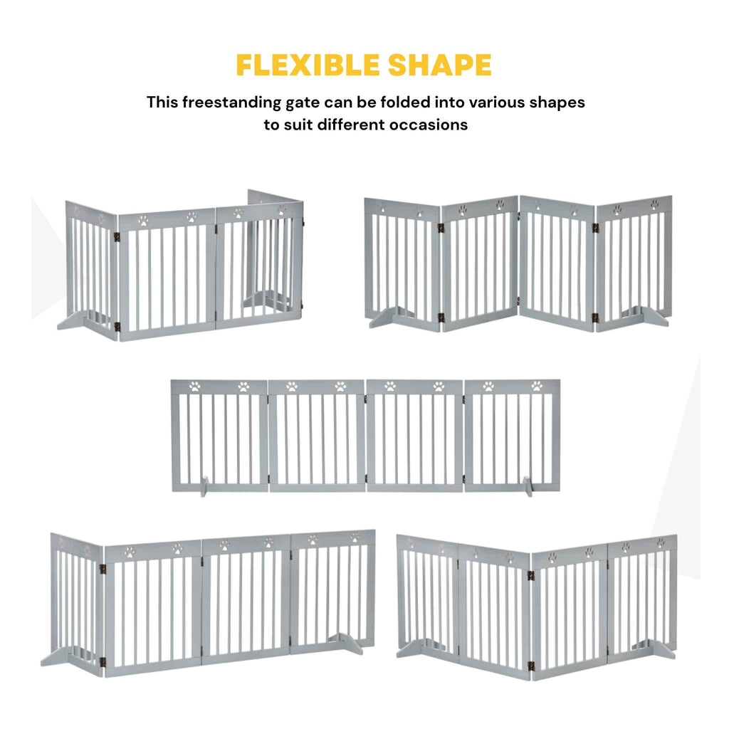 Grey wooden dog gate in various shapes