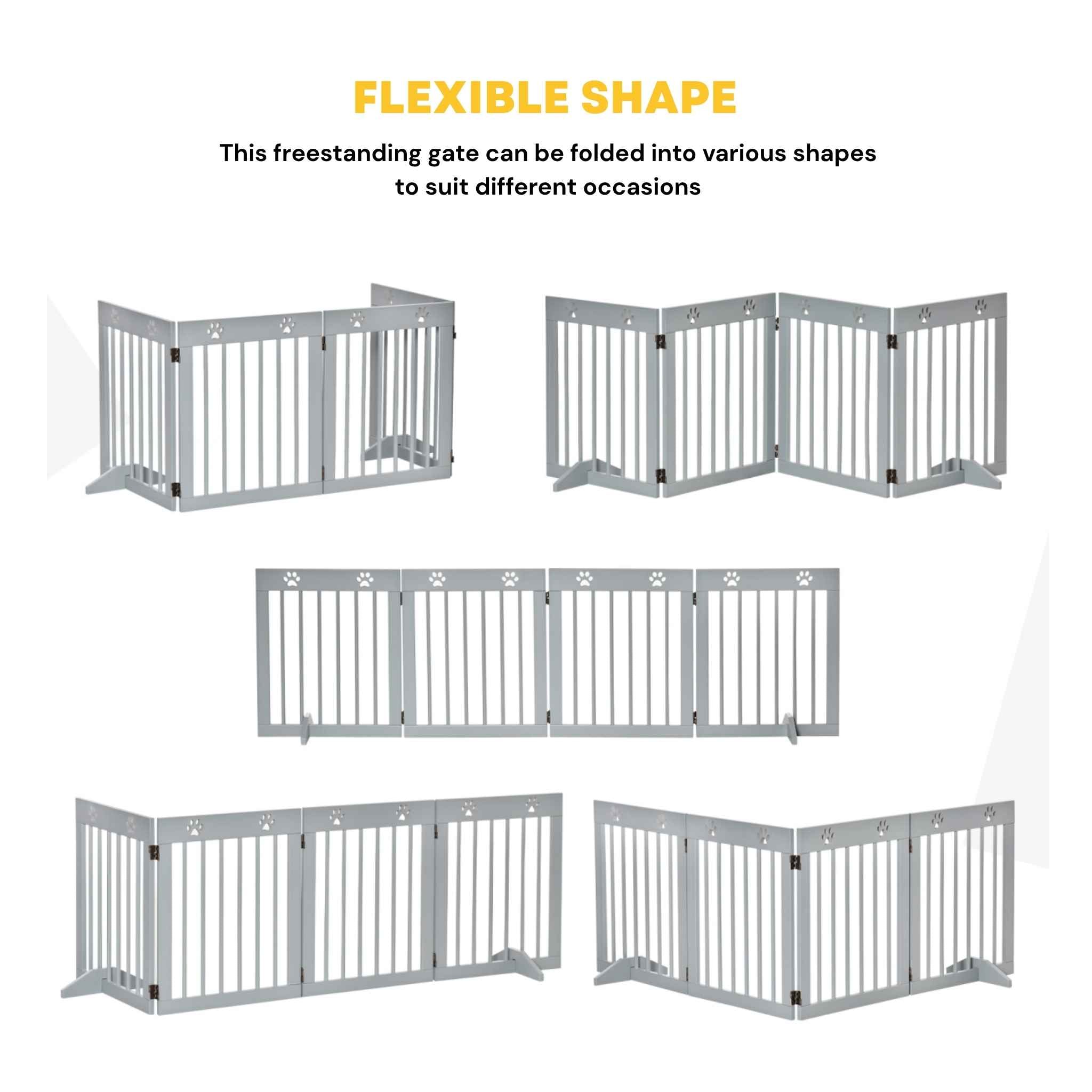 Grey wooden dog gate in various shapes