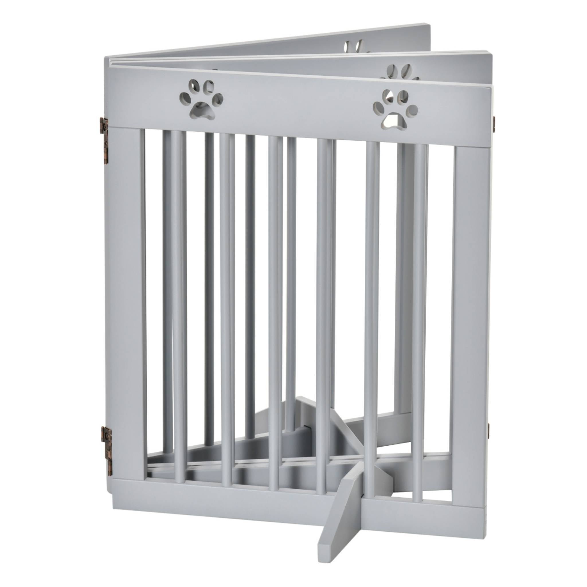 Grey wooden pet barrier folded