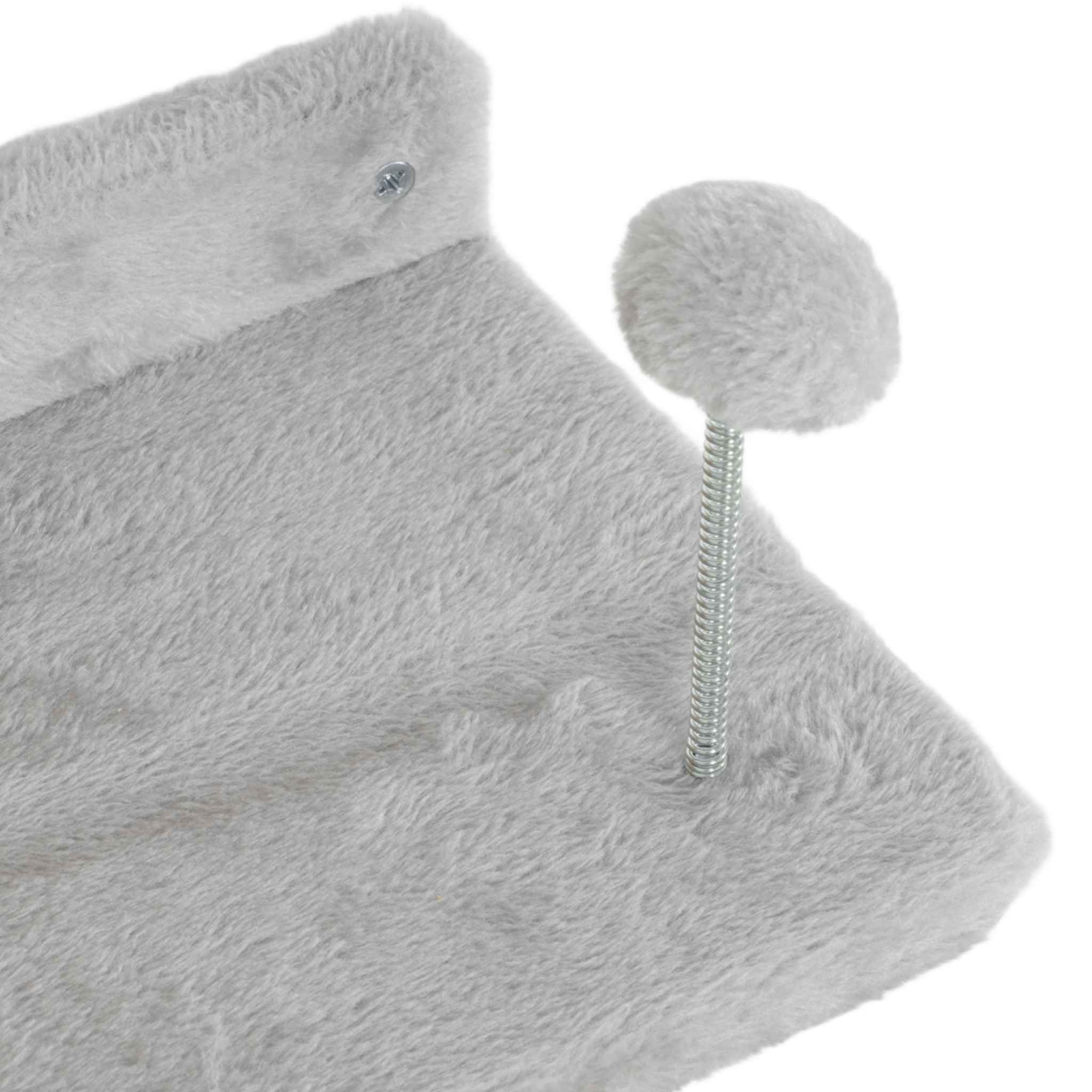 Interactive toy on grey cat tree