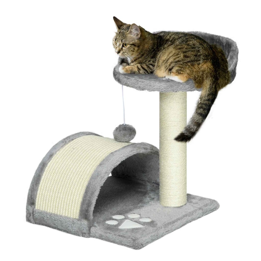 Kitten scratching post 46 cm tall grey plush fabric sisal rope