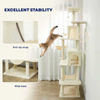 Large beige cat tower anti-tip strap