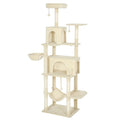Large beige fabric cat tree with sisal rope