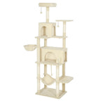 Large beige fabric cat tree with sisal rope
