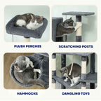 Large dark grey cat tree features