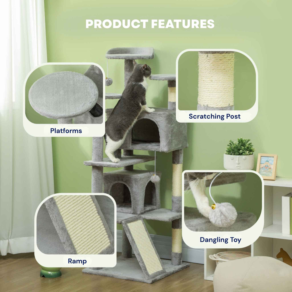 Large grey cat tree tower product features