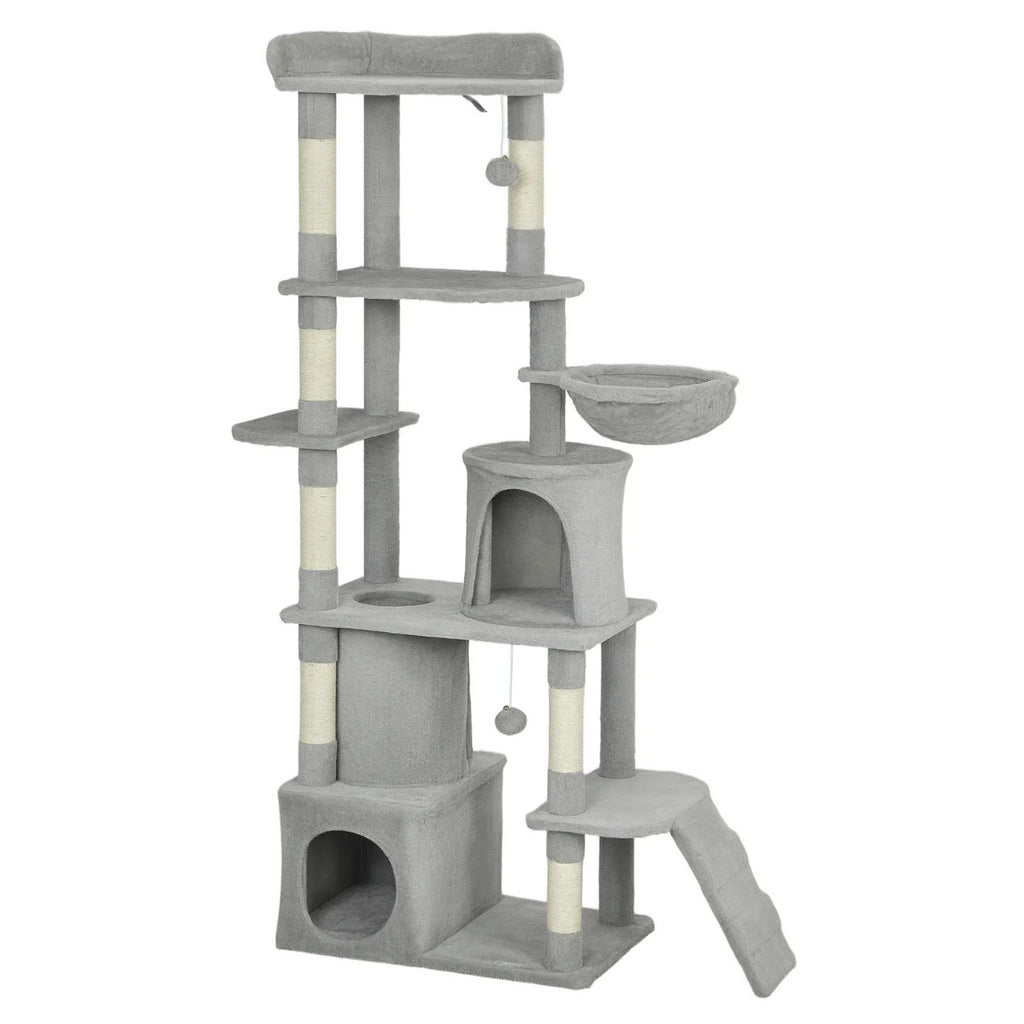 Large grey fabric cat tree 170cm tall