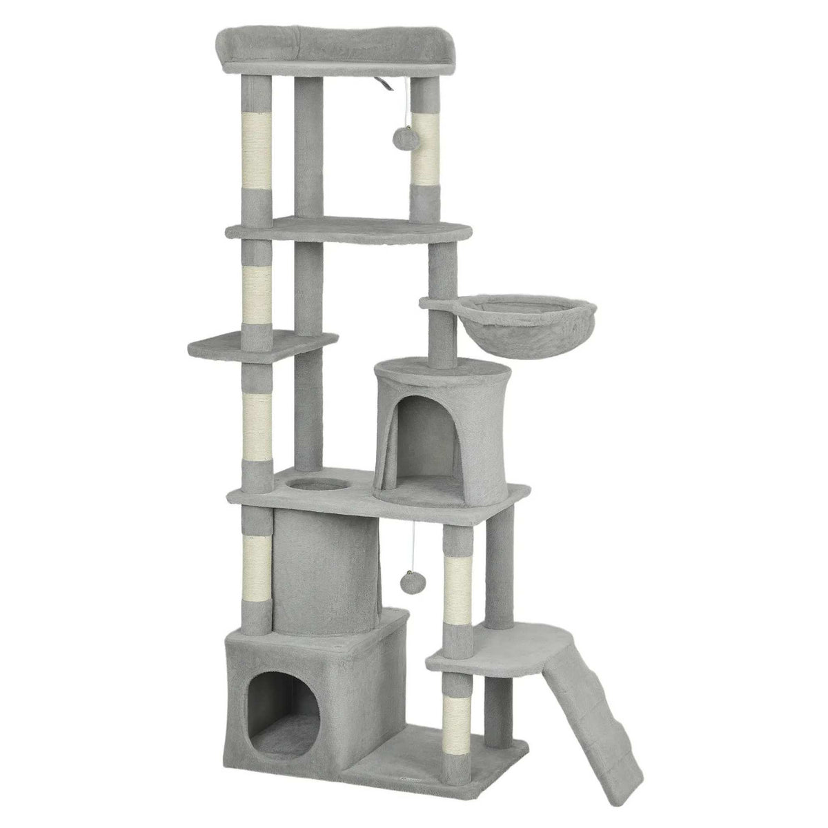 Large grey fabric cat tree 170cm tall