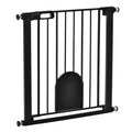 Narrow black dog gate with cat door