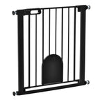 Narrow black dog gate with cat door