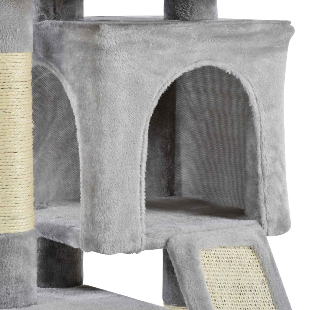 One of two houses in grey cat tree