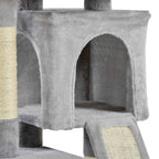 One of two houses in grey cat tree