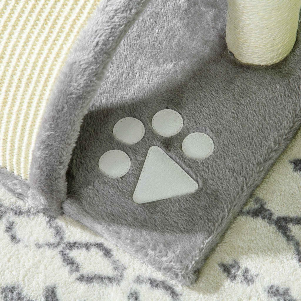 Paw print design in grey plush fabric