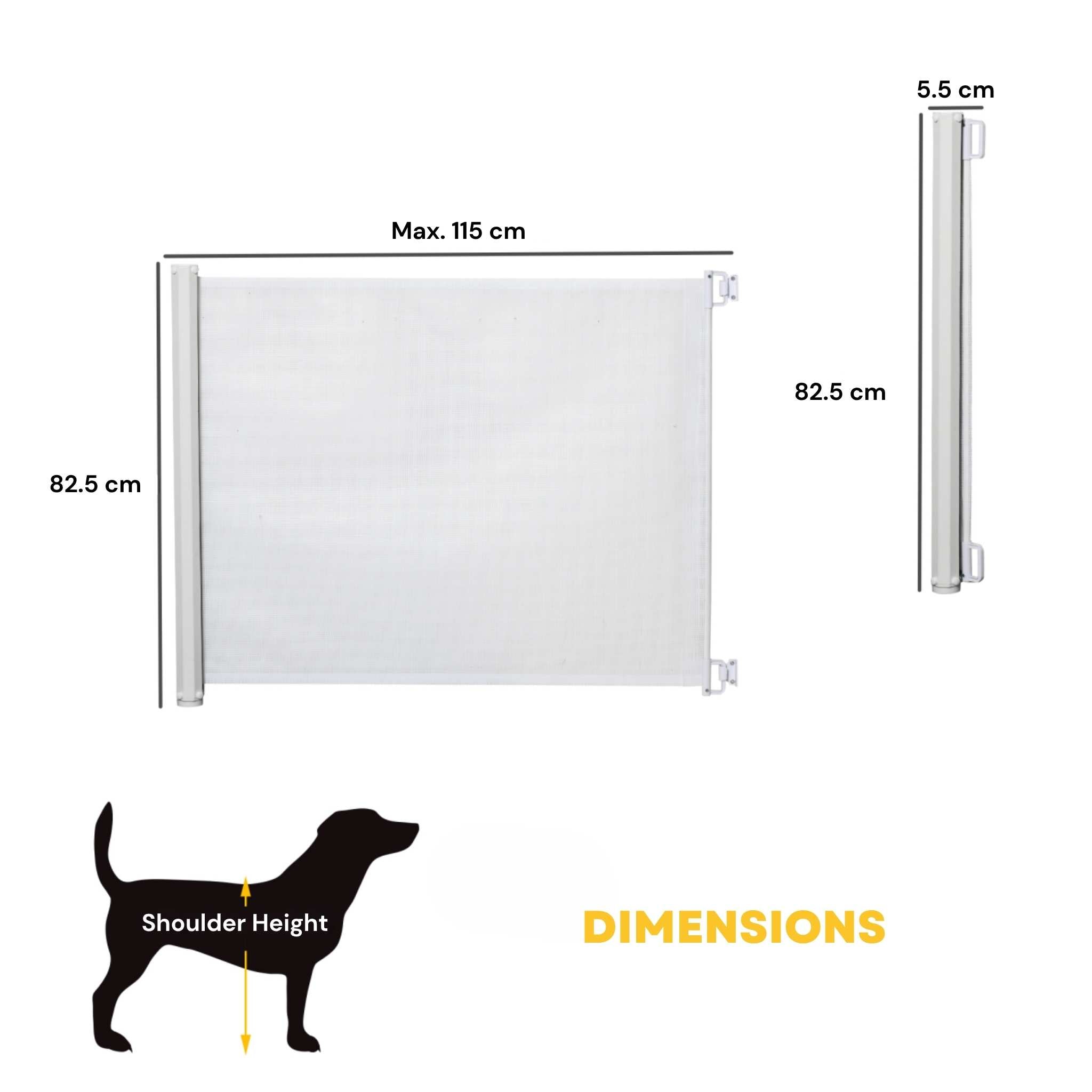 Pet gate for stairs white 115cm x 82cm dimensions