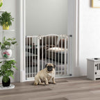 Pug sitting in front of 74-94cm wide dog gate