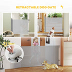 Retractable grey mesh dog gate