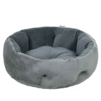Round plush grey fabric cat bed