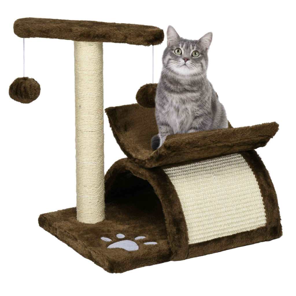 Small brown cat tree with sisal rope post