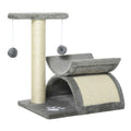 Small cat tree 43cm tall grey plush fabric sisal rope