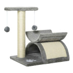 Small cat tree 43cm tall grey plush fabric sisal rope
