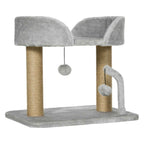 Small grey cat tree with jute rope scratching surfaces