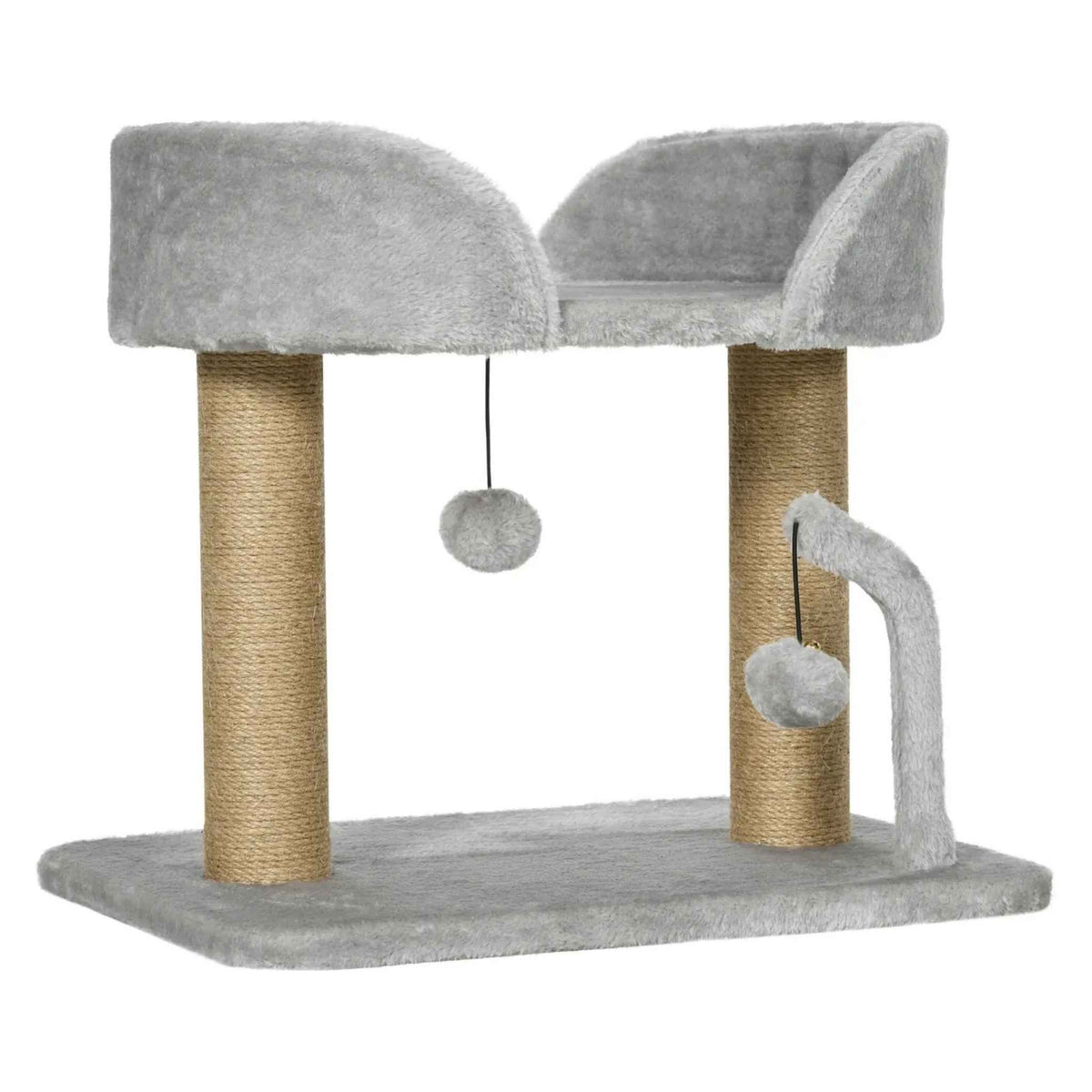 Small grey cat tree with jute rope scratching surfaces
