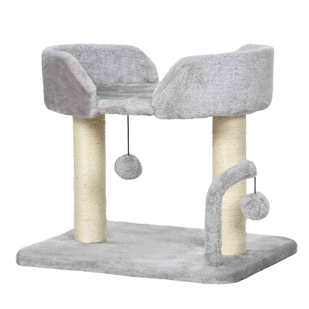 Small grey cat tree with sisal rope scratching posts
