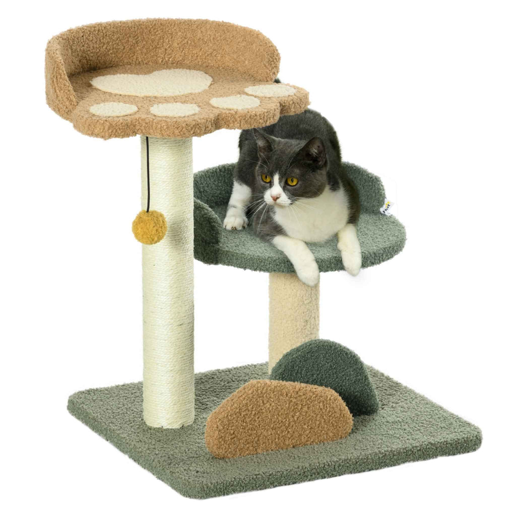 Small kitten tree tower 52cm tall multi-colour plush fabric sisal rope