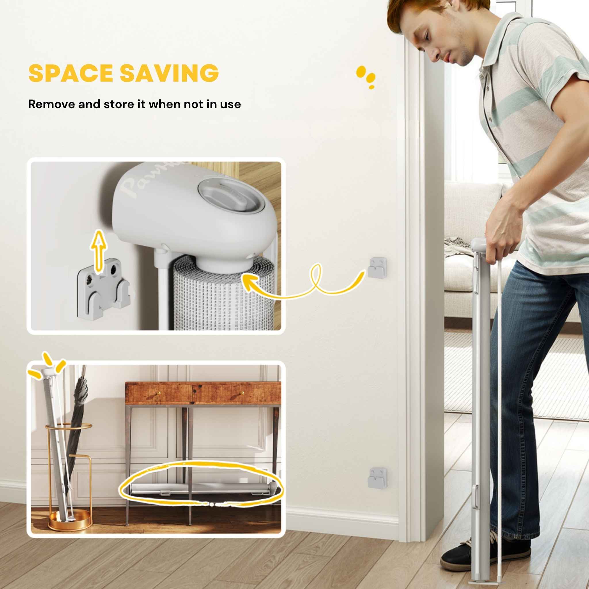 Space saving grey pet stair gate