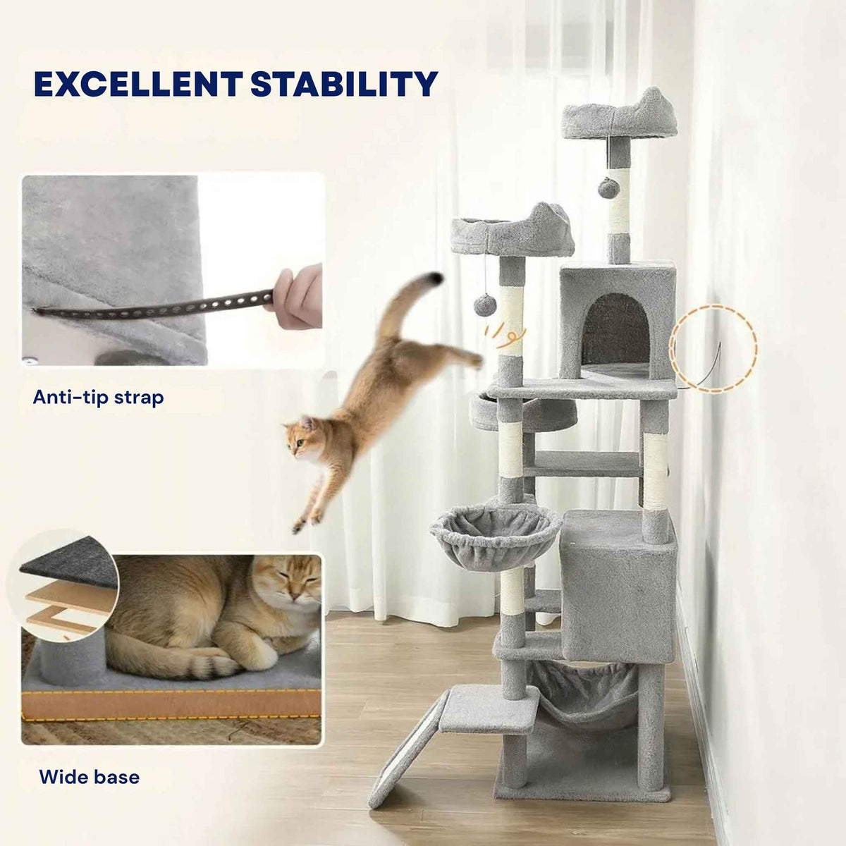 Stability features for large cat tree