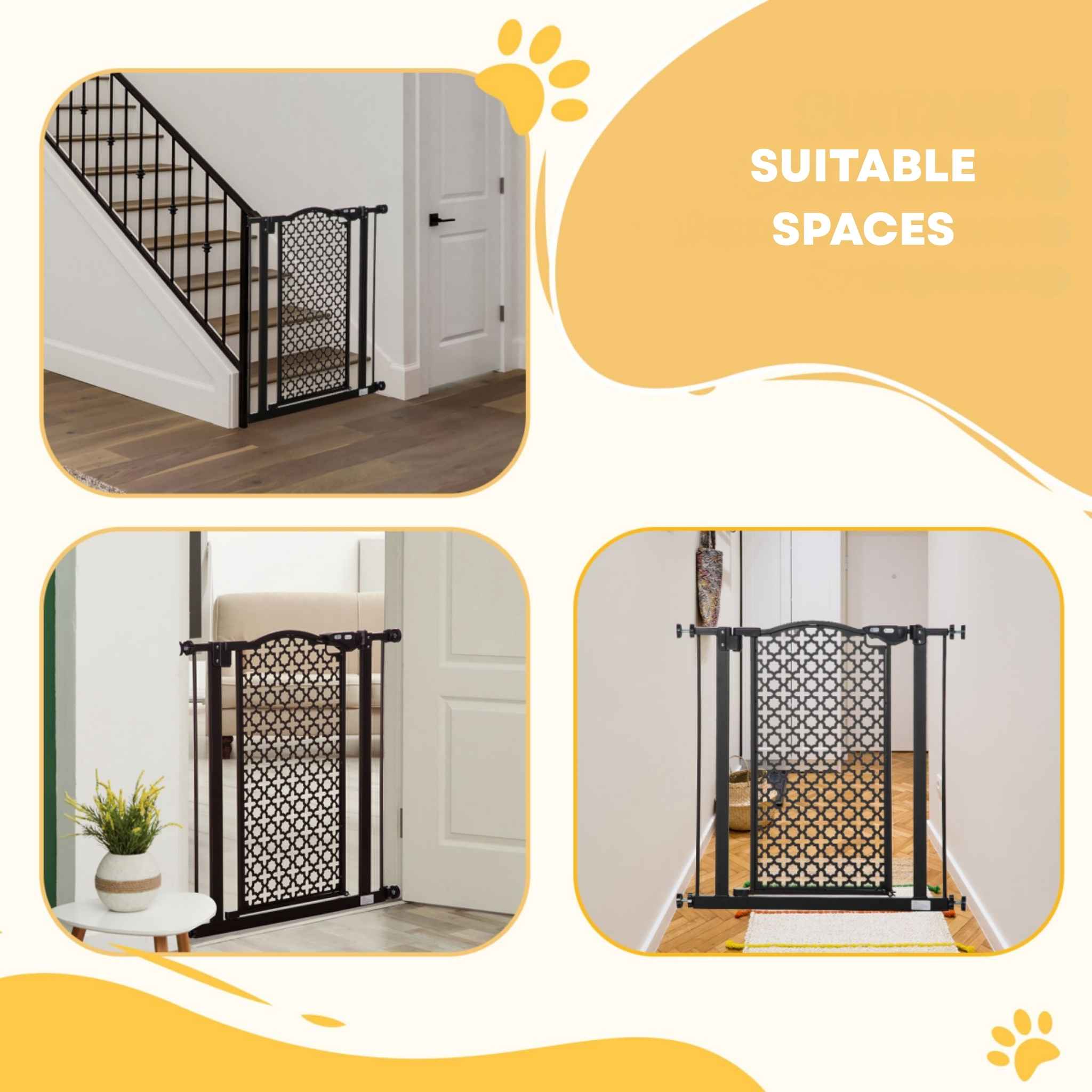 Suitable areas for black decorative pet gate