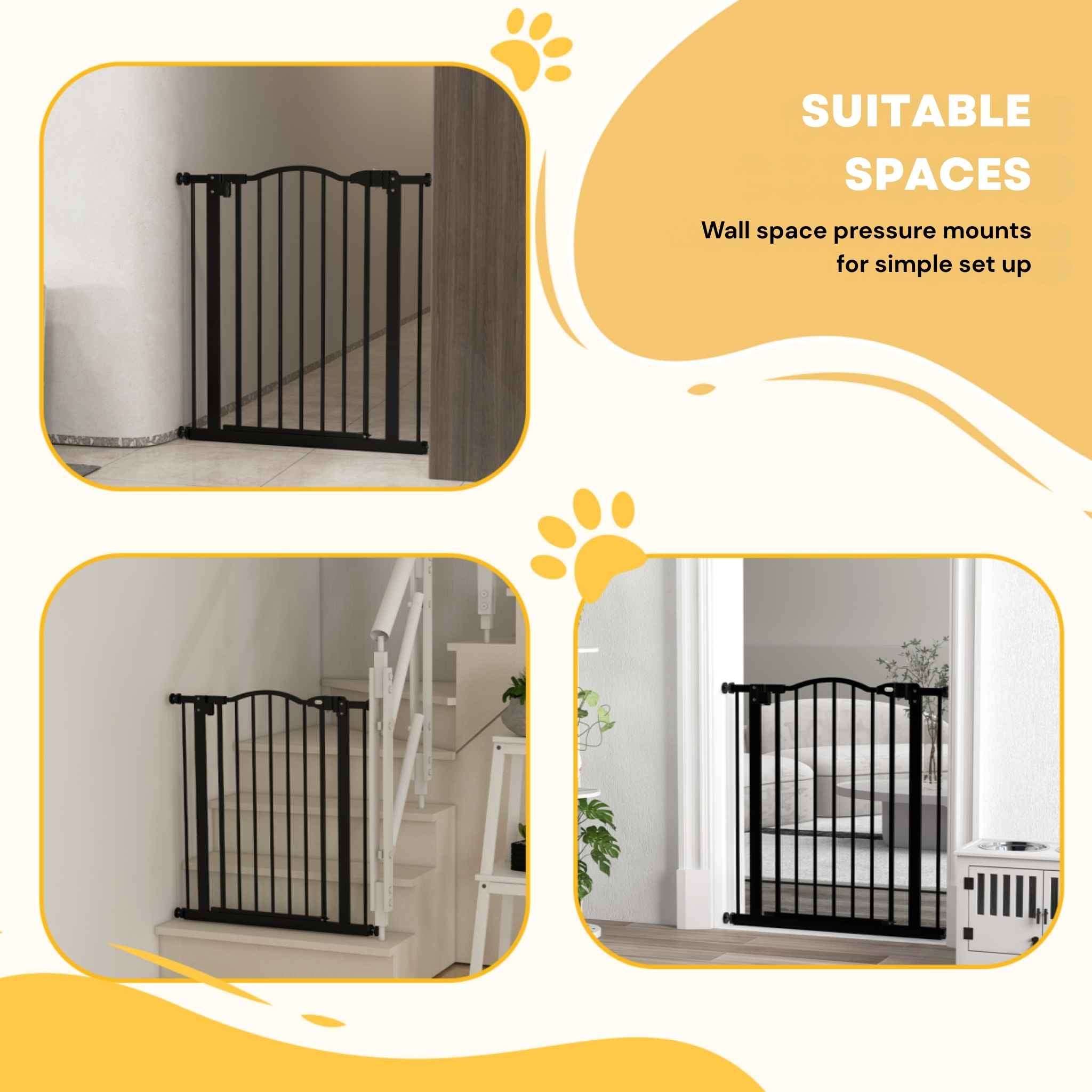 Suitable spaces for narrow 74–80cm x 78cm black dog barrier
