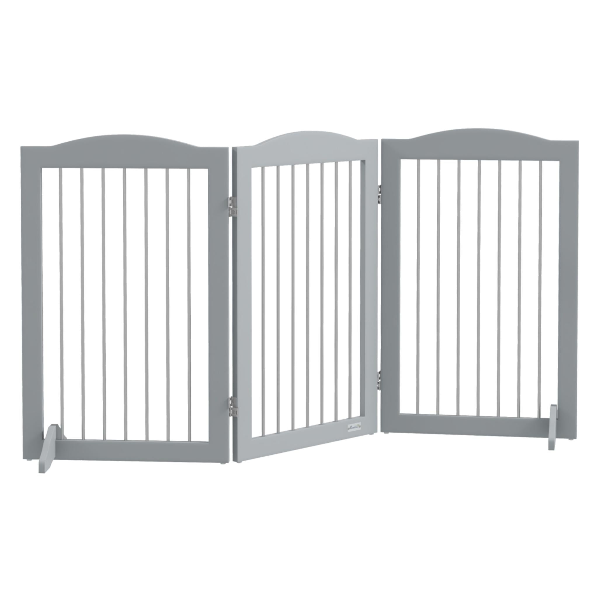 Tall freestanding pet gate 3 grey panels 154cm x 80cm