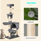 Tall grey fabric cat tree product features
