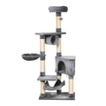 Tall multi-level grey plush fabric cat tree