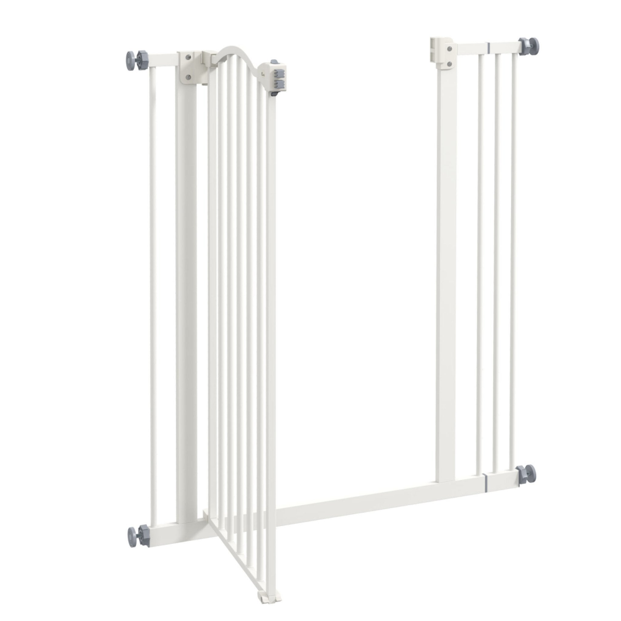Tall white metal pet gate walk-through