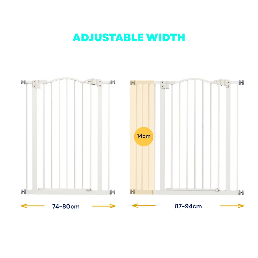 Tall white pet gate 74cm-94cm adjustable width