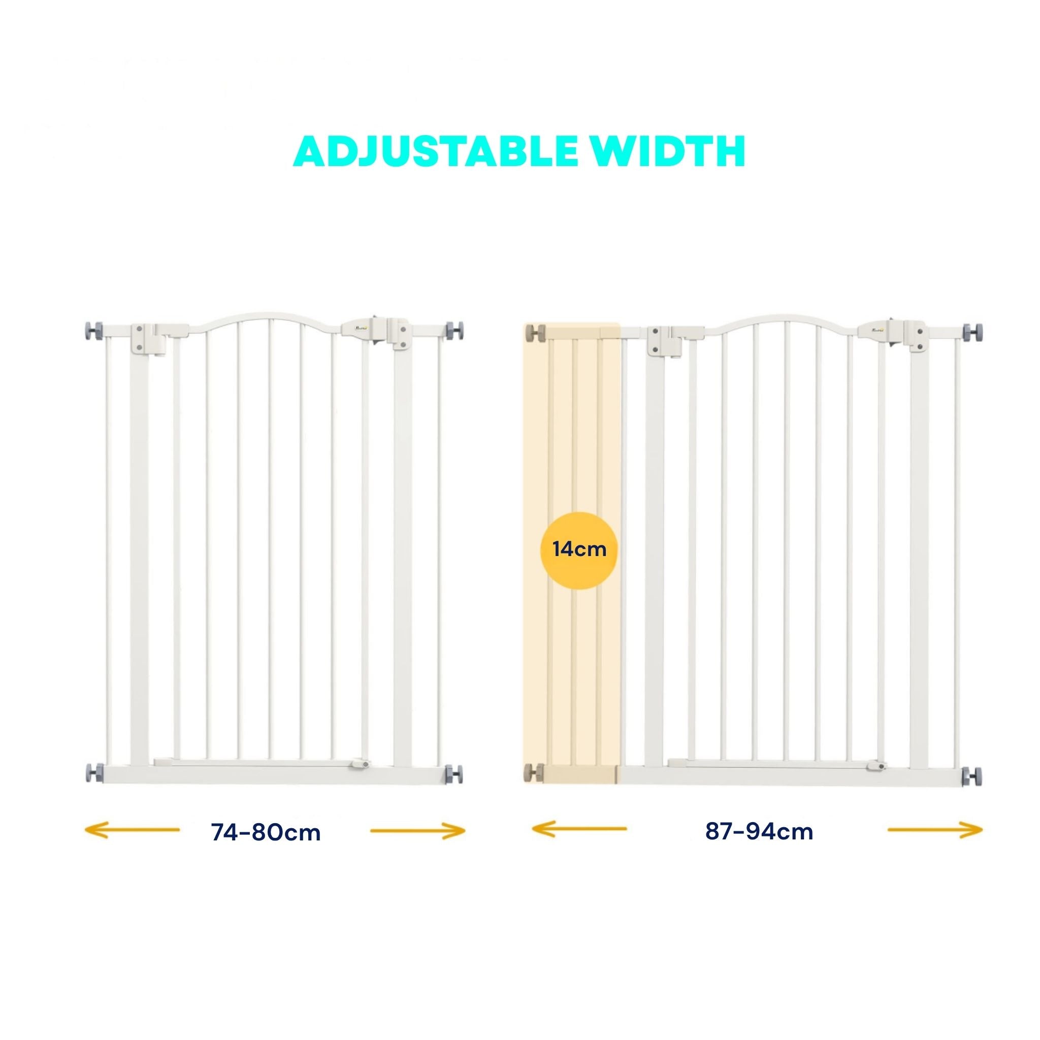 Tall white pet gate 74cm-94cm adjustable width