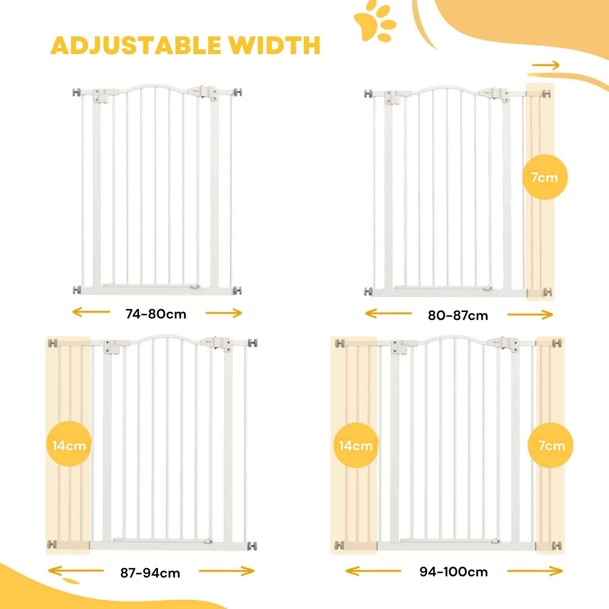 Tall wide white metal dog gate adjusting width