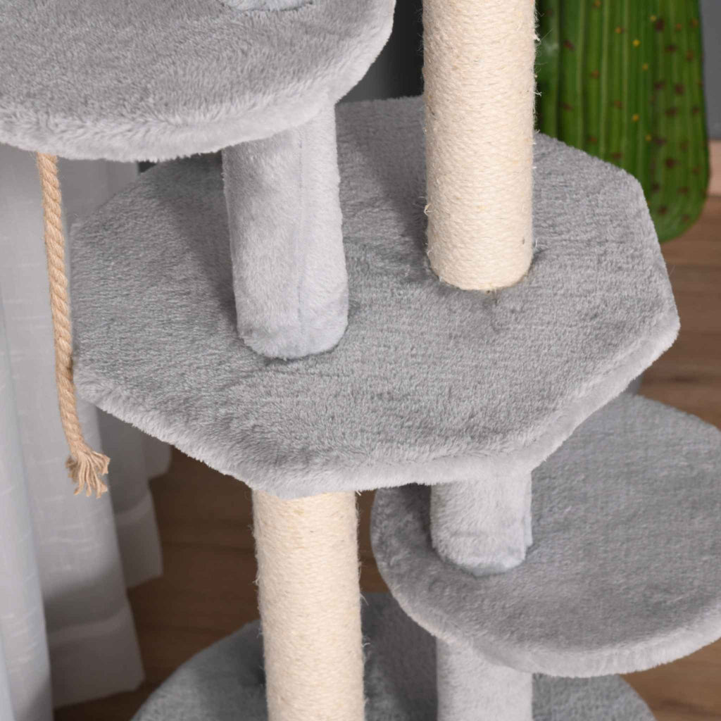 Three perches on grey cat tree