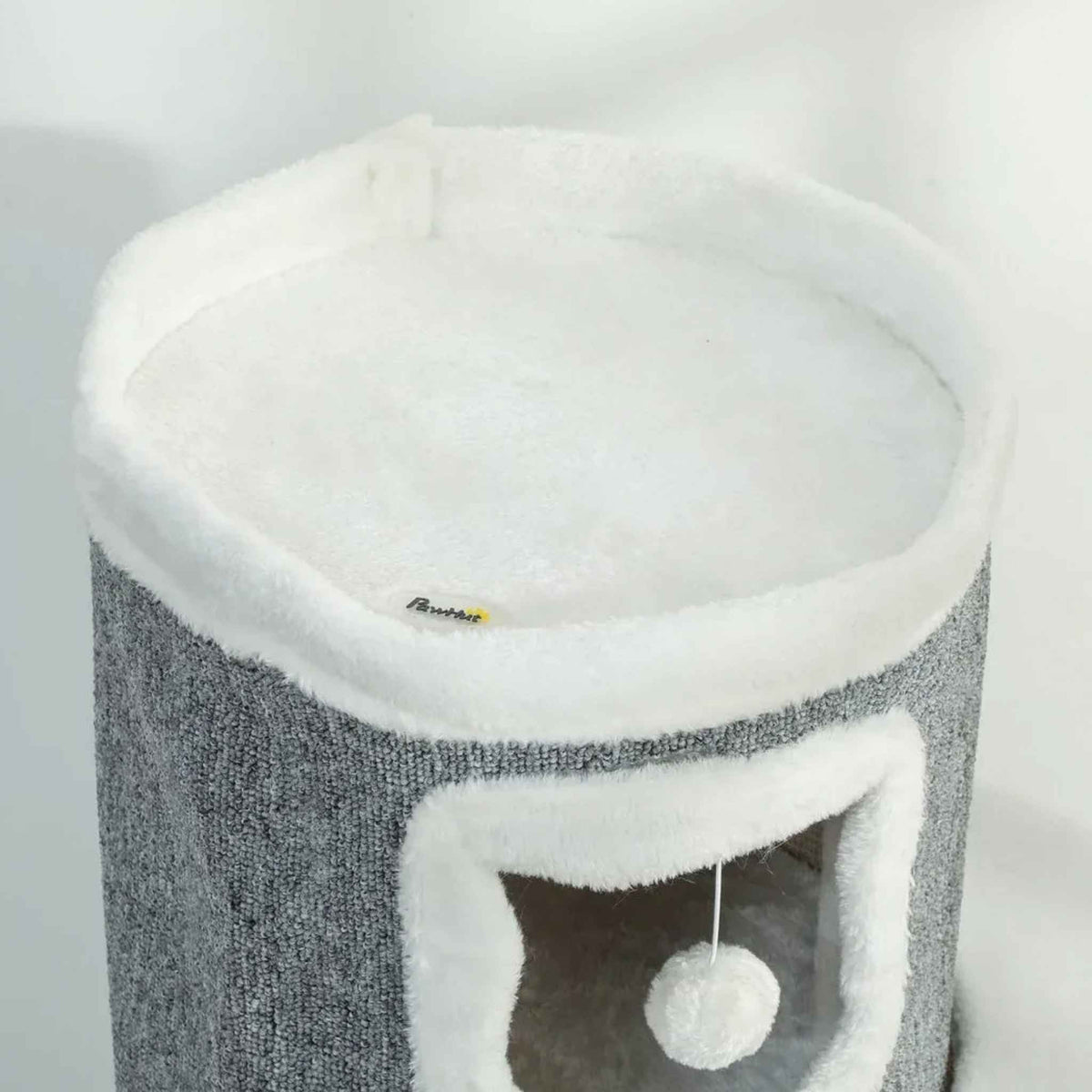 Top perch of grey scratching barrel