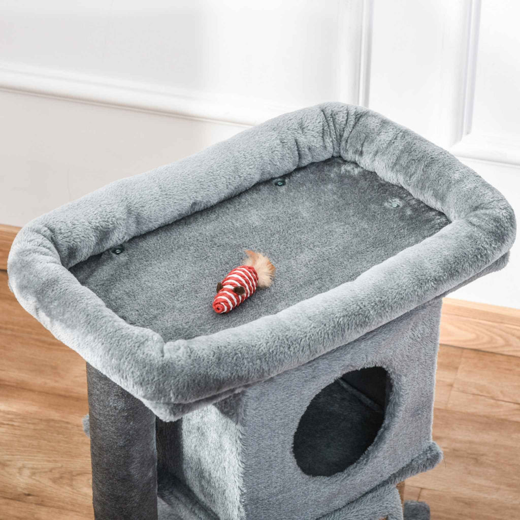 Top perch of small grey fabric cat tree