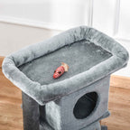 Top perch of small grey fabric cat tree